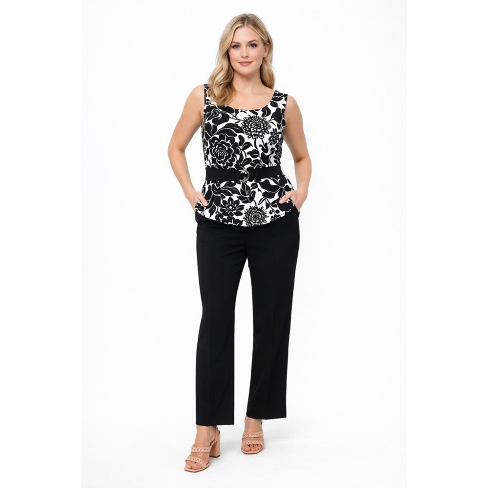 Women's Miss Dorby Black & White Floral Tank Top Size 12